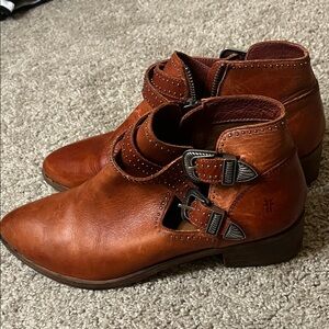 Frye Women's Brown Western Leather Buckle Ankle Boots Booties Size 10